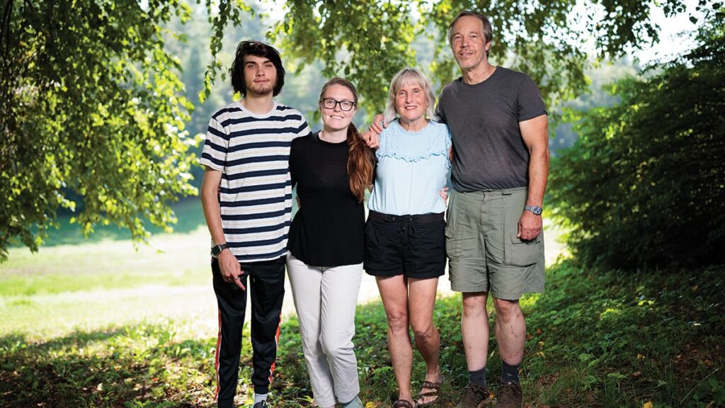 Family portrait. Aiden, sister Heidi, mother Nancy, and father Andy at their home in Norwich, VT.