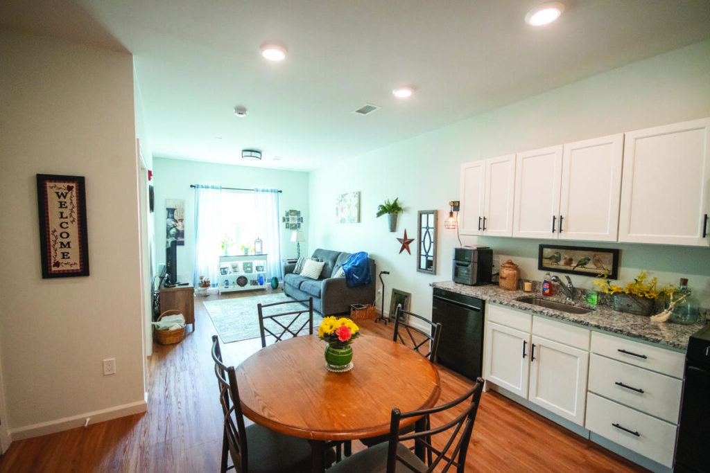 A kitchen in Champlin Place apartments.