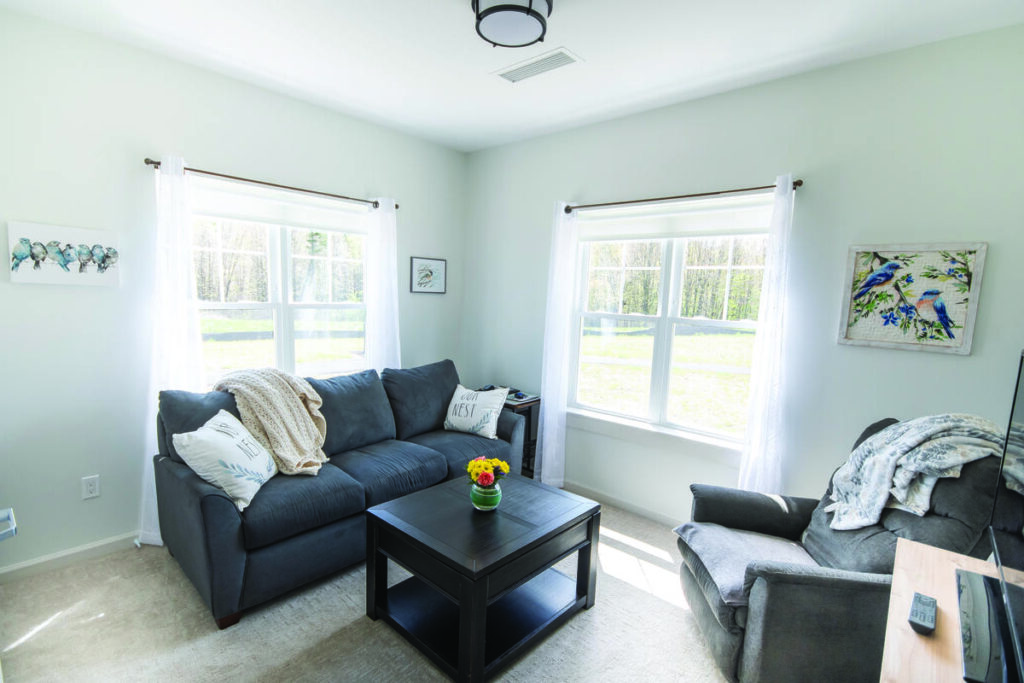 A living room in Champlin Place apartments.